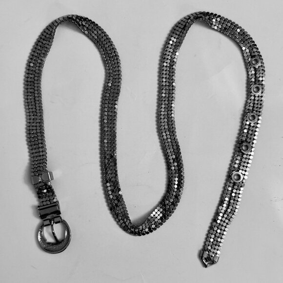 Silver Color Metal Mesh Belt Shiny Reflective Glimmer Disco Vibe Chainmail Sz S - Picture 2 of 5